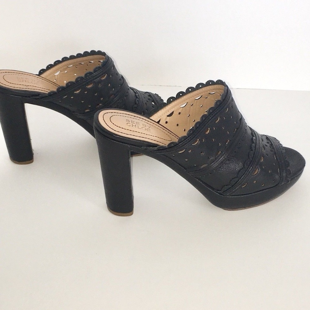 Sexy SEE by Chloe Black Mules Shoes Sandals Heels